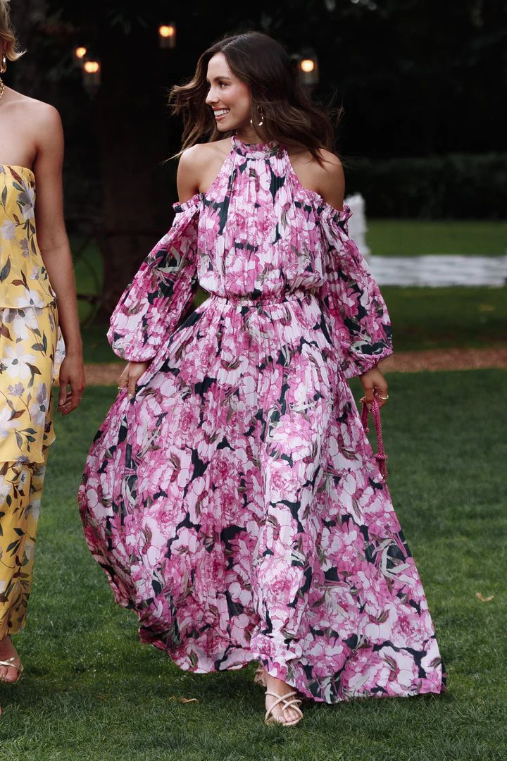 Hilary Pleated Maxi Dress - Pink Floral | Petal & Pup (AU)
