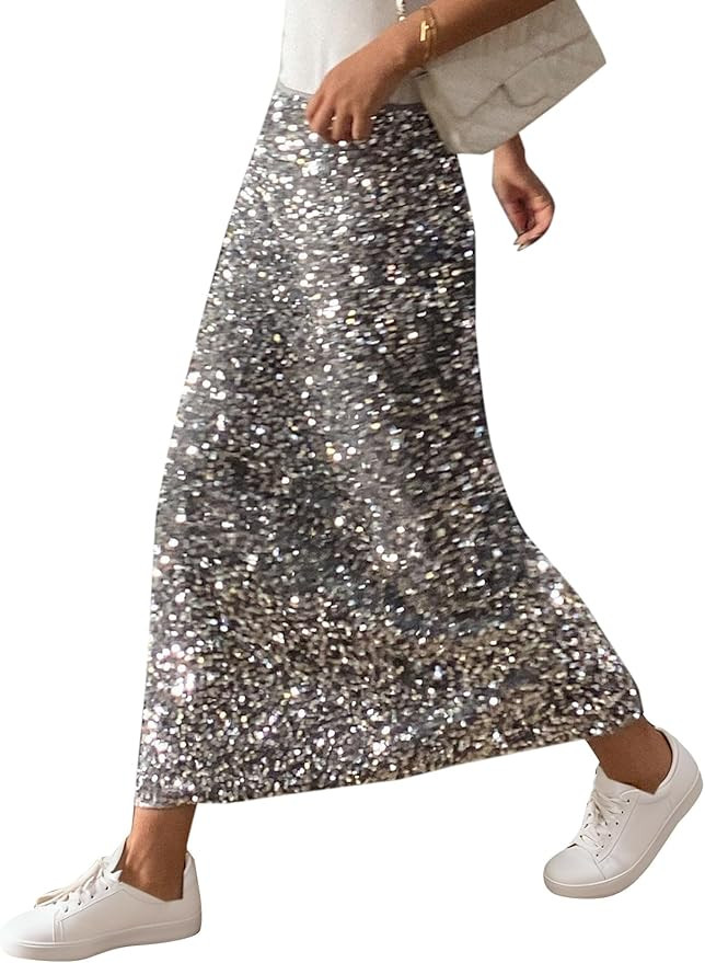 SOFIA'S CHOICE Women Sequin Skirts High Waisted Sparkly Midi Skirt Club Night Out | Amazon (US)