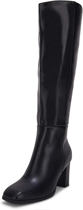 Coutgo Womens Knee High Boots Chunky Block Heels Square Toe Side Zipper Faux Suede Fall Winter Co... | Amazon (US)