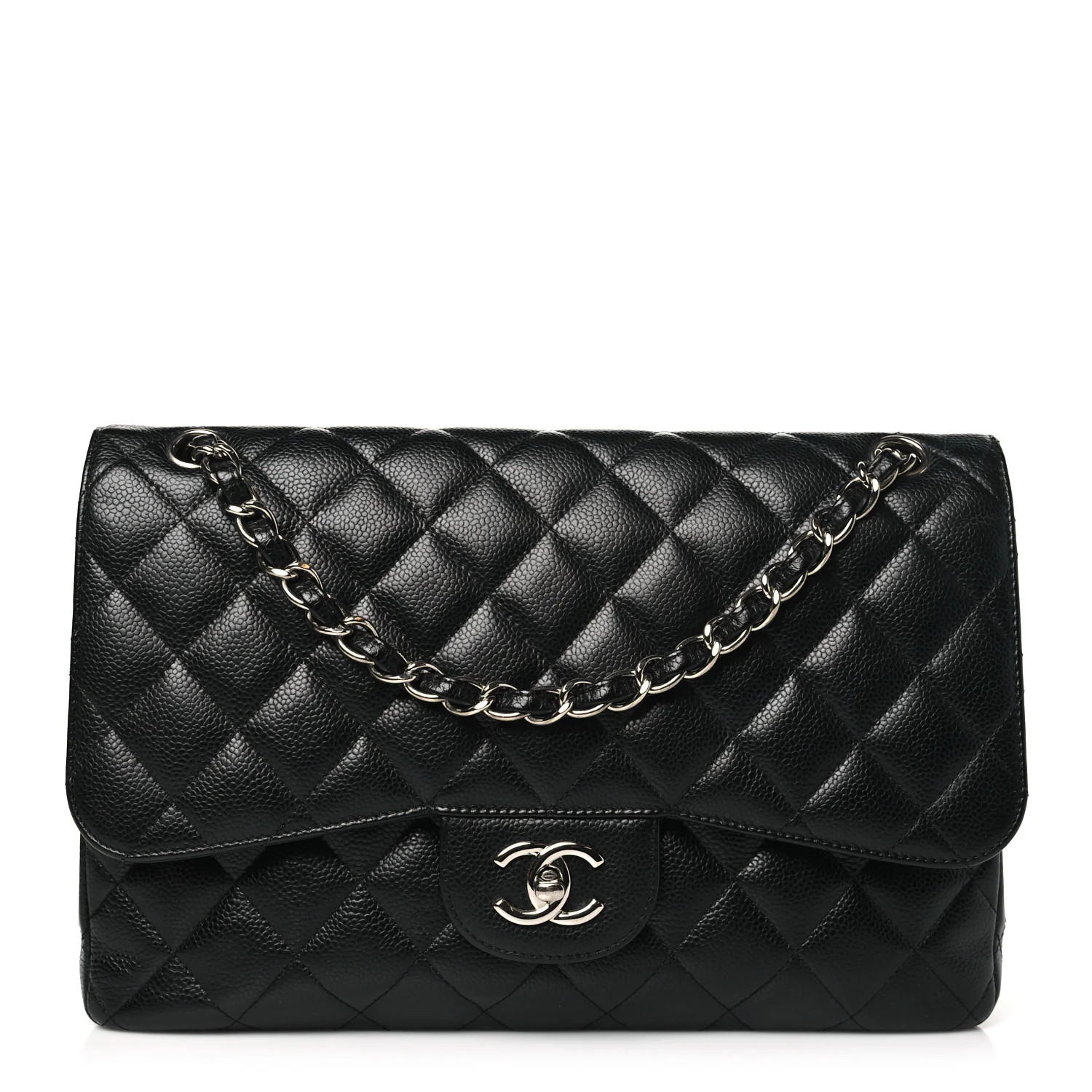Caviar Quilted Jumbo Double Flap Black | FASHIONPHILE (US)