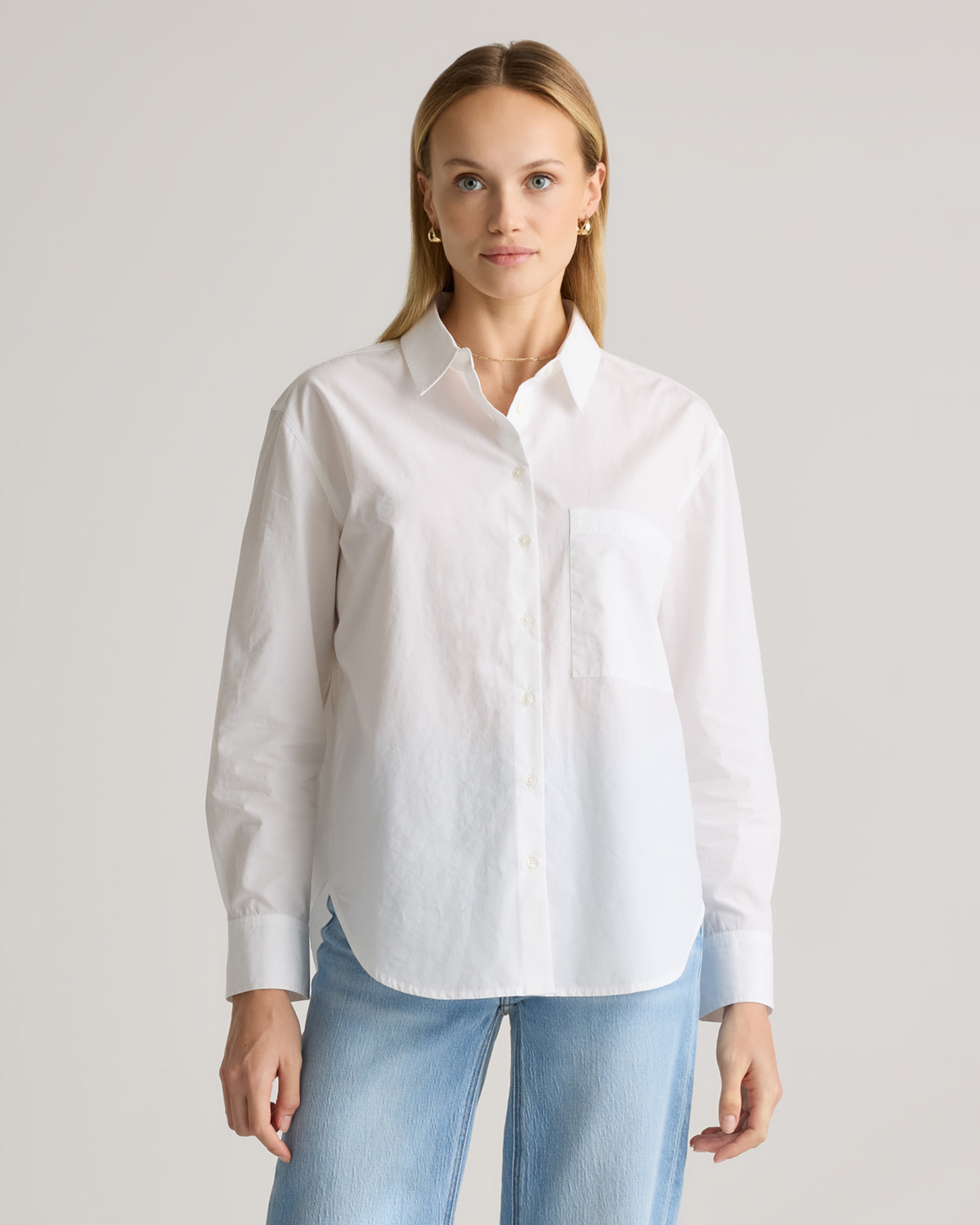 100% Organic Cotton Poplin Long Sleeve Boyfriend Shirt | Quince