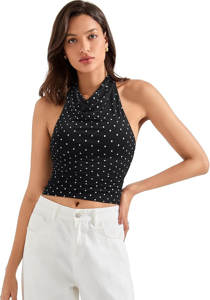 SUUKSESS Women Halter Backless Tank Tops Sexy Cowl Neck Summer Going Out Cami Tops | Amazon (US)