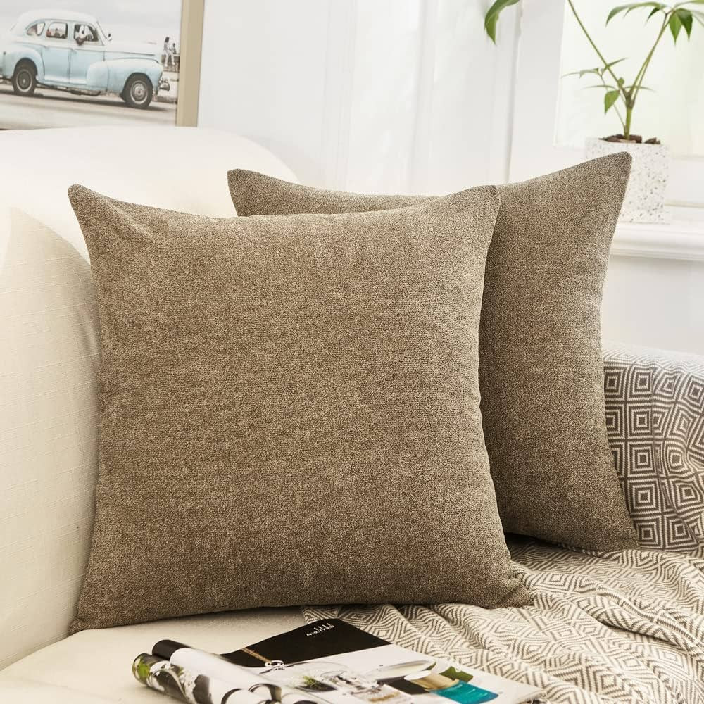 MERNETTE Pack of 2, Thick Chenille Decorative Square Throw Pillow Cover Cushion Covers Pillowcase... | Amazon (US)