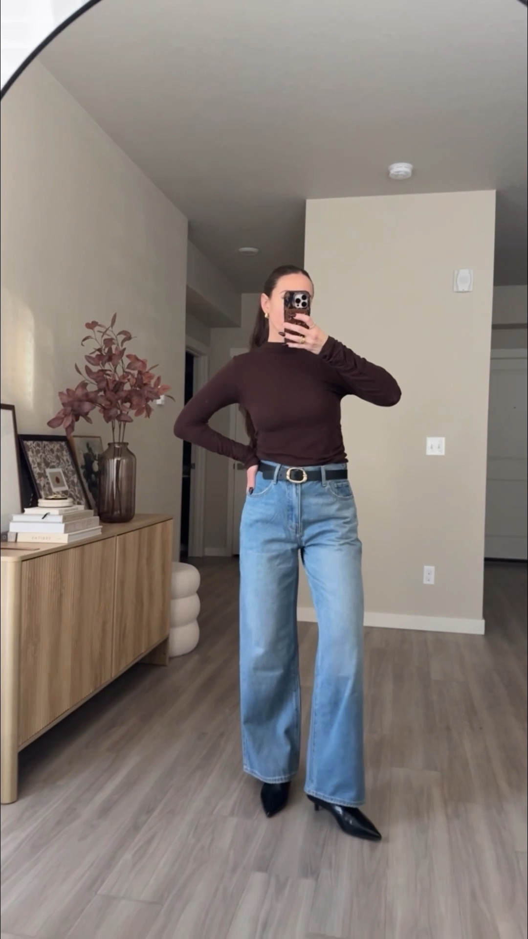 waist adjustable wide leg jeans 