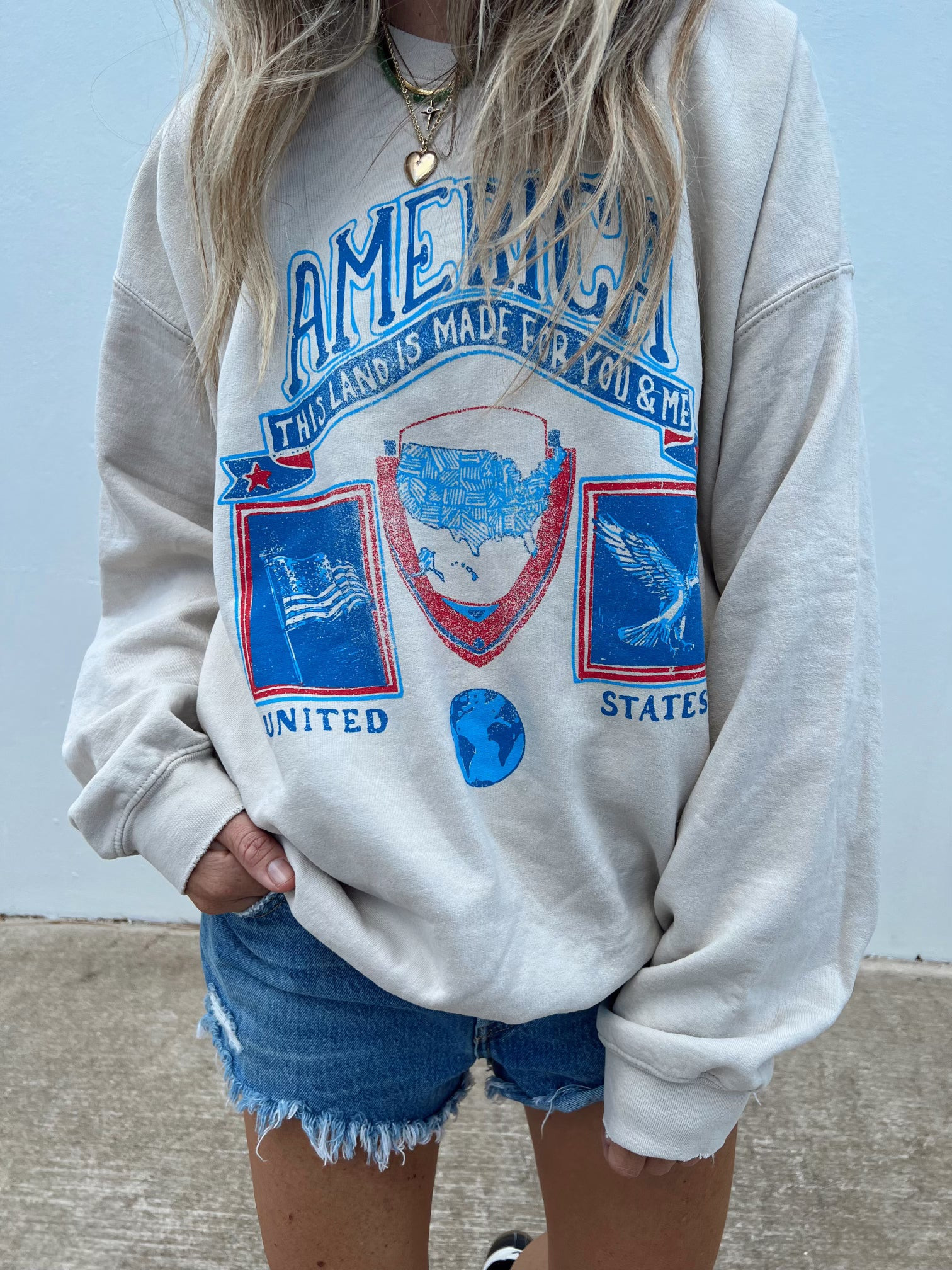 America Patch Sand Thrifted Sweatshirt | Ascot + Hart