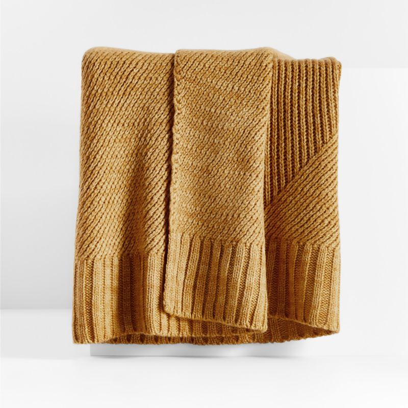 Equinox 70"x50" Tupelo Honey Sweater Knit Throw Blanket | Crate & Barrel | Crate & Barrel