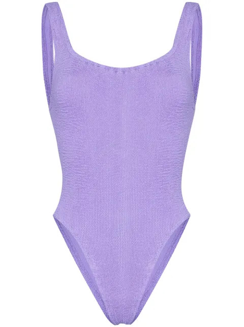 Hunza G Square Neck Crinkle Swimsuit - Farfetch | Farfetch Global
