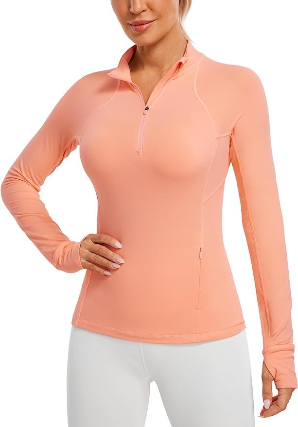 CRZ YOGA Womens Half Zip Long Sleeve Pullover Shirts Slim Fit Workout Yoga Athletic Tops with Thu... | Amazon (US)