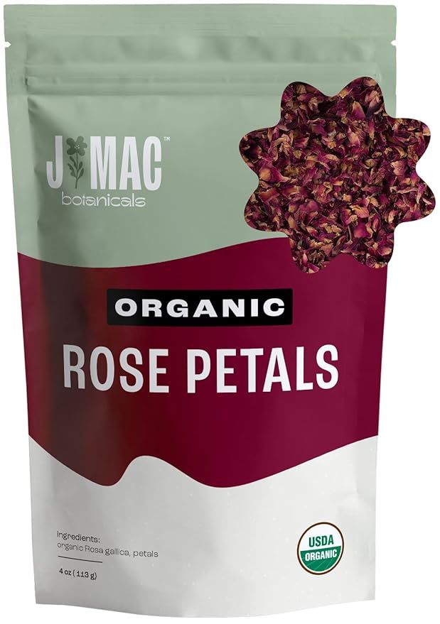 J MAC BOTANICALS, Organic Rose Petals (4 oz) Culinary Grade Dried Rose Petals, Edible Dried Rose ... | Amazon (US)