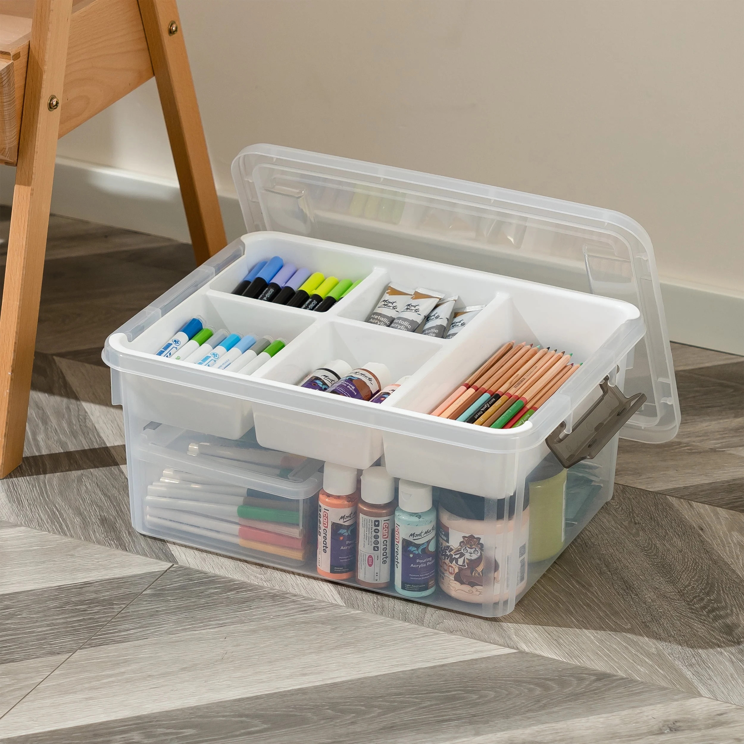 Kerhouze 17 Qt Clear Storage bins with Lid and 5 Grids Tray Plastic for Kids Craft Toy Sewing Org... | Walmart (US)