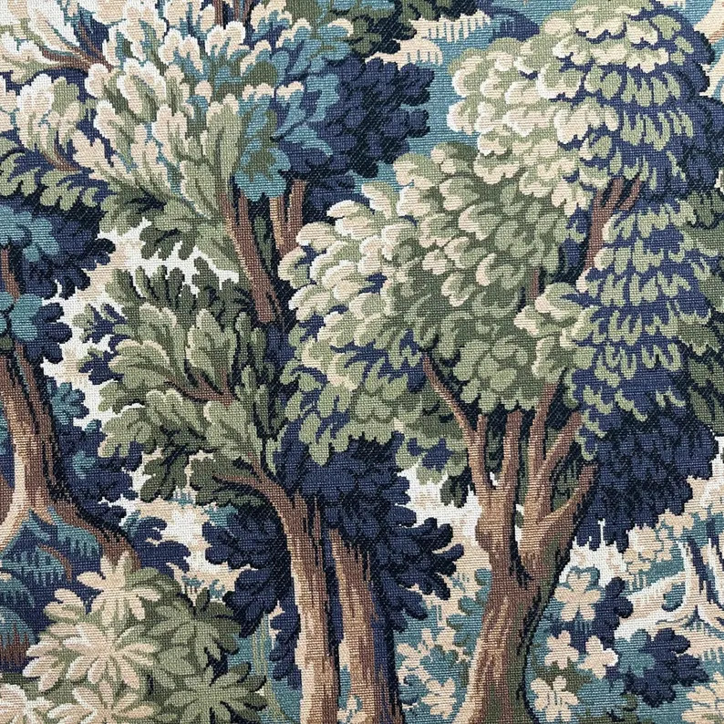 Forest Tapestry Fabric Yardage Green Woodland Print Brown Cotton Tree Illustration Cottagecore Te... | Etsy (US)