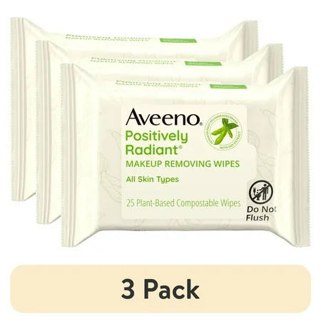 (3 pack) Aveeno Positively Radiant Oil-Free Makeup Remover Facial Wipes 25 Count | Walmart (US)