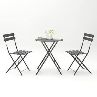 Gray 3-Piece Metal Outdoor Bistro Set Patio Dining Set with Round Table for Garden, Backyard, Balcony and Poolside | The Home Depot
