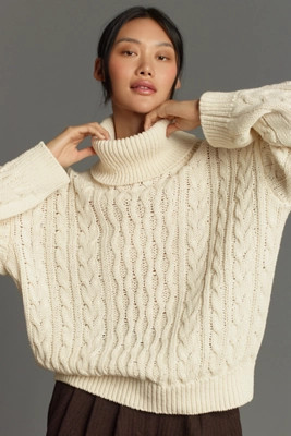 Pilcro Oversized Turtleneck Cable-Knit Sweater | Anthropologie (US)