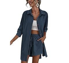 Zeagoo Women’s 2 Piece Lounge Tracksuit Outfit Sets Cotton Linen High Low Shirt and Drawstring ... | Amazon (US)