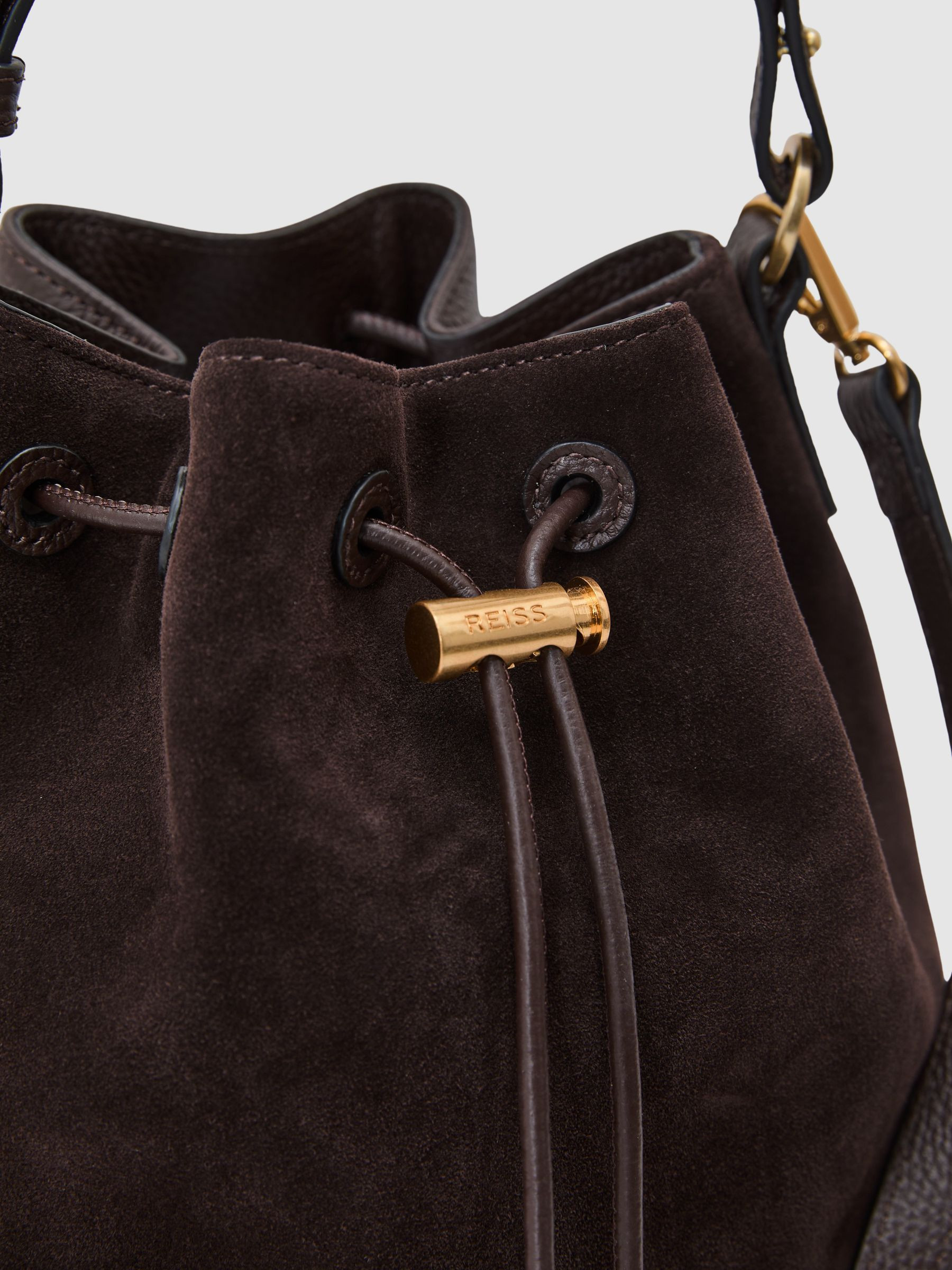Reiss Suede and Leather Bucket Bag in Chocolate | REISS | Reiss US