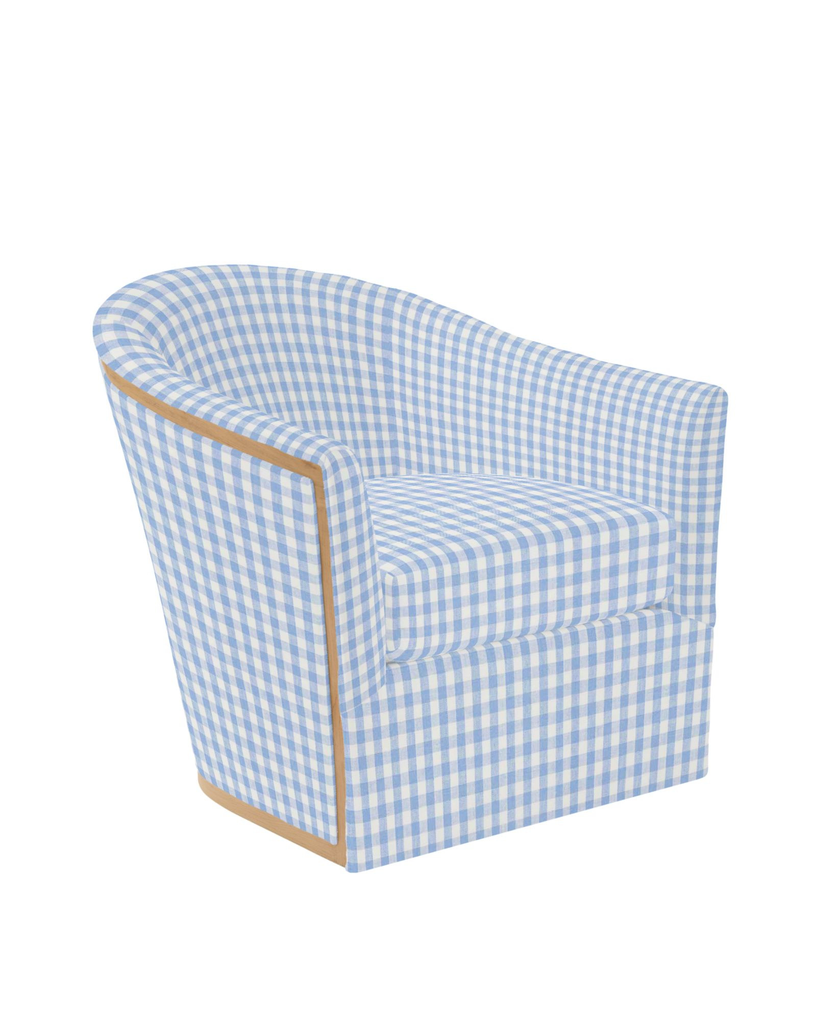 Provence Swivel Chair with Wood Border – Petite Gingham - Hydrangea | Serena & Lily | Serena and Lily