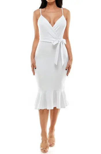Ruffle Hem Tie Waist Midi Dress | Nordstrom Rack