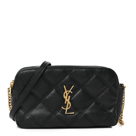 Saint Laurent: All/Bags/SAINT LAURENT Grained Lambskin Quilted Mini Becky Double Zip Bag Black | FASHIONPHILE (US)