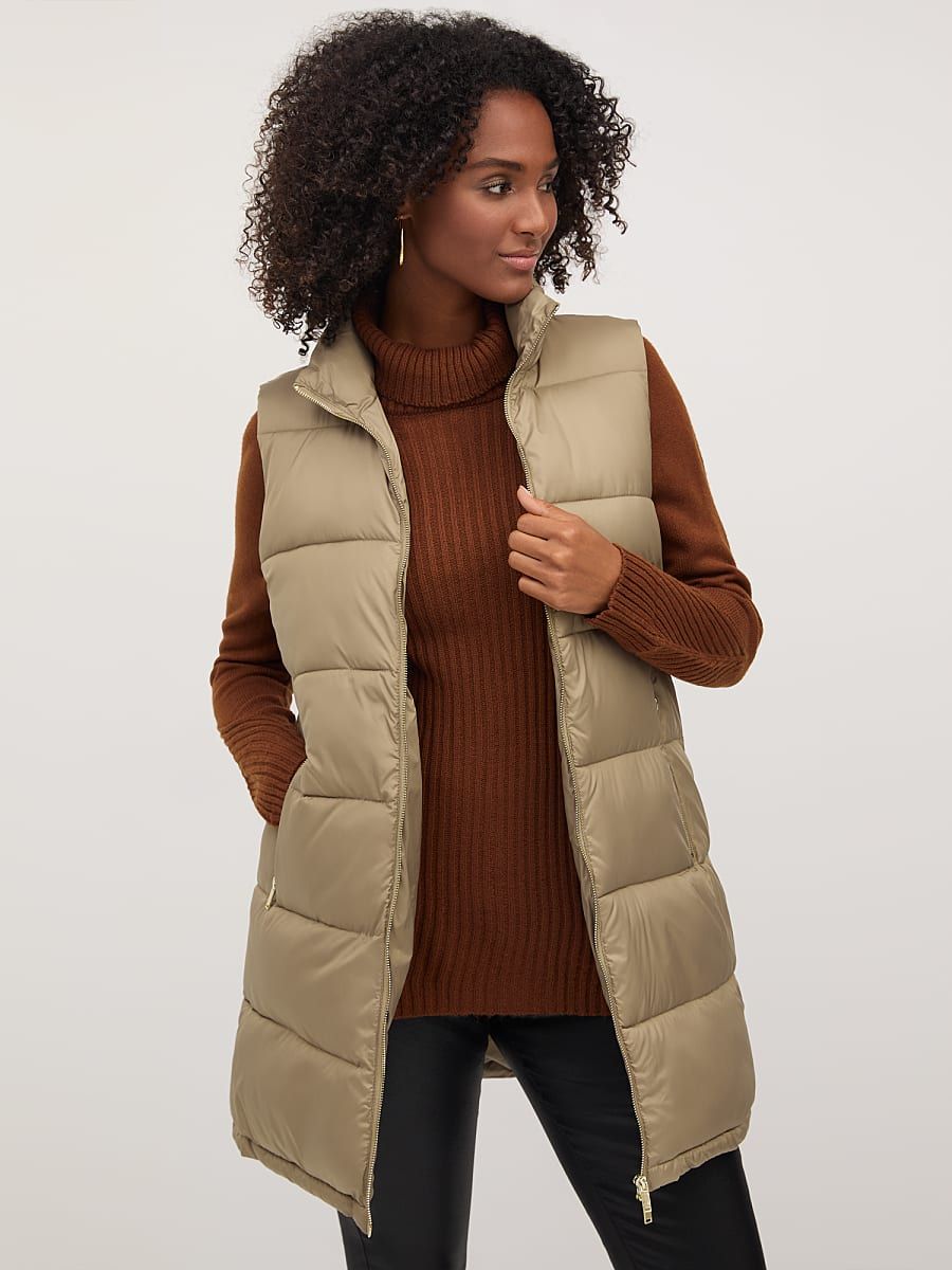 NY & Co Women's Long Puffer Vest - Ultra-Puff Collection Coco Beach Size X-Large Polyester | New York & Company