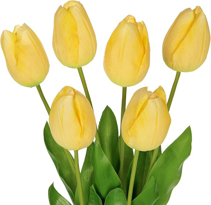 6PCS 23" Fake Tulip Flowers Artificial Yellow Tulips Long Stem Faux Flower, Silk Flower Décor fo... | Amazon (US)