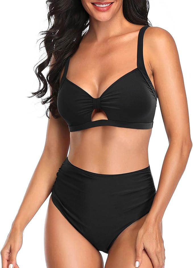 Tempt Me Women Two Piece Swimsuits High Waisted Bikini Set Tummy Control Full Coverage Ruched Tie... | Amazon (US)