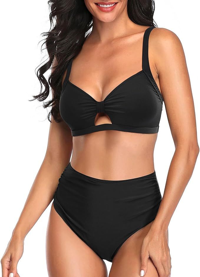 Tempt Me Women Two Piece Swimsuits High Waisted Bikini Set Tummy Control Full Coverage Ruched Tie... | Amazon (US)