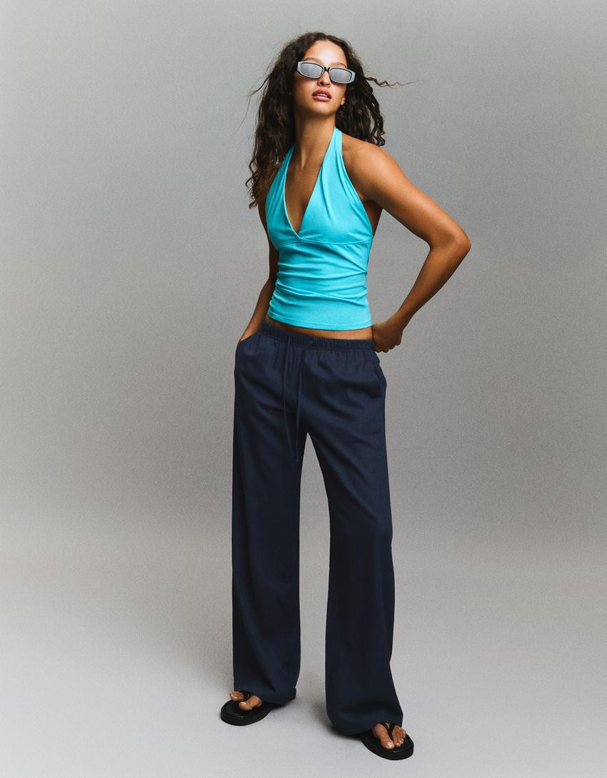 Leinenhose mit Gummibund - Hosen - Damen | Bershka DE