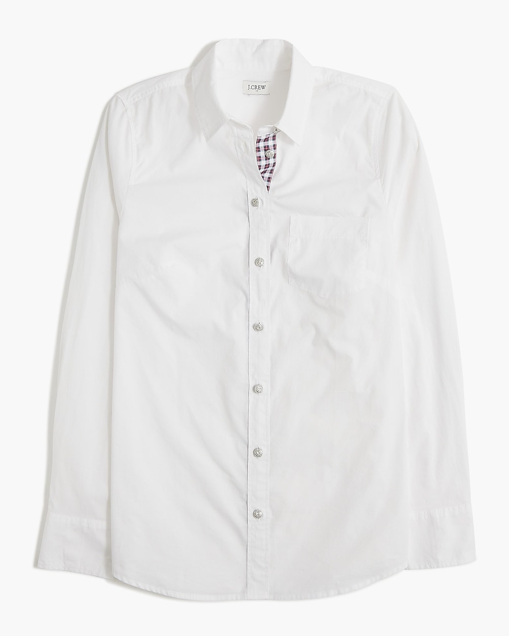 Tartan placket jeweled button-up cotton poplin shirt in signature fit | J.Crew Factory