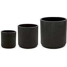 Amazon Basics Assorted Sizes Fluted Ceramic Round Planters, Set of 3, 6 inch, 8 inch, 10 inch, Bl... | Amazon (US)