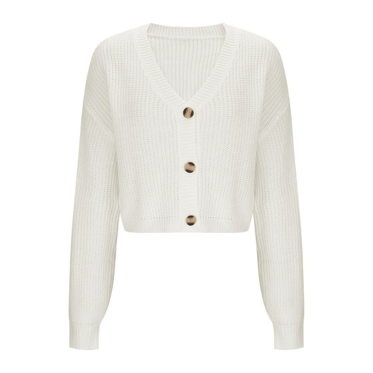 Sakmal Cropped Chunky Cardigan Sweaters for Women Cute Button Down Trendy Cardigan White Long Sle... | Walmart (US)
