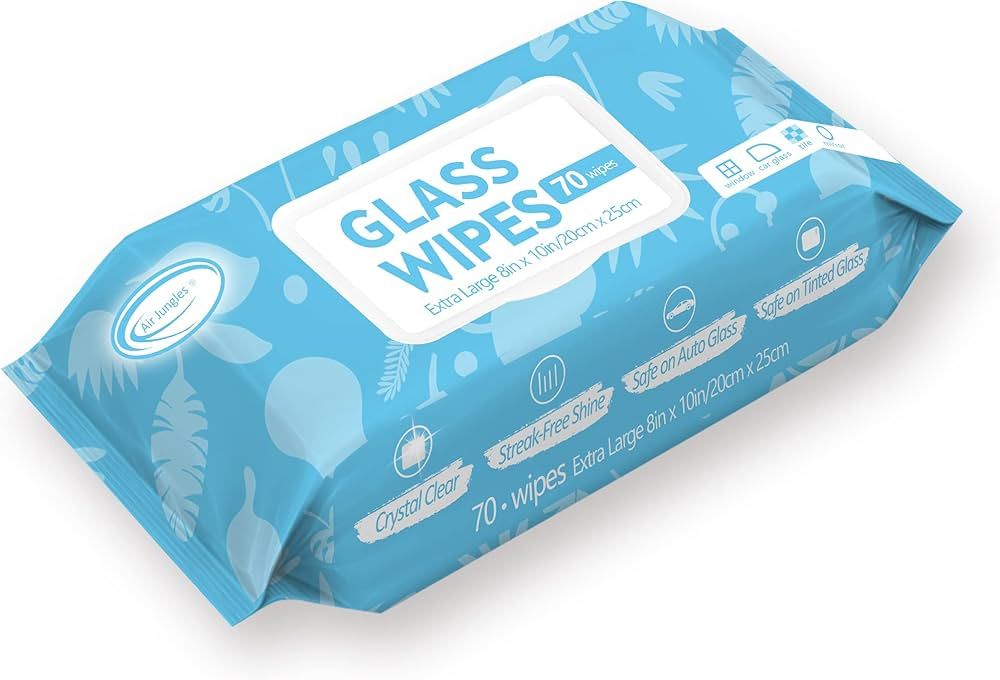 Air Jungles Glass and Window Cleaner Wipes 70 Count (Pack of 1), Extra Large 8" x 10" Size Multi-... | Amazon (US)