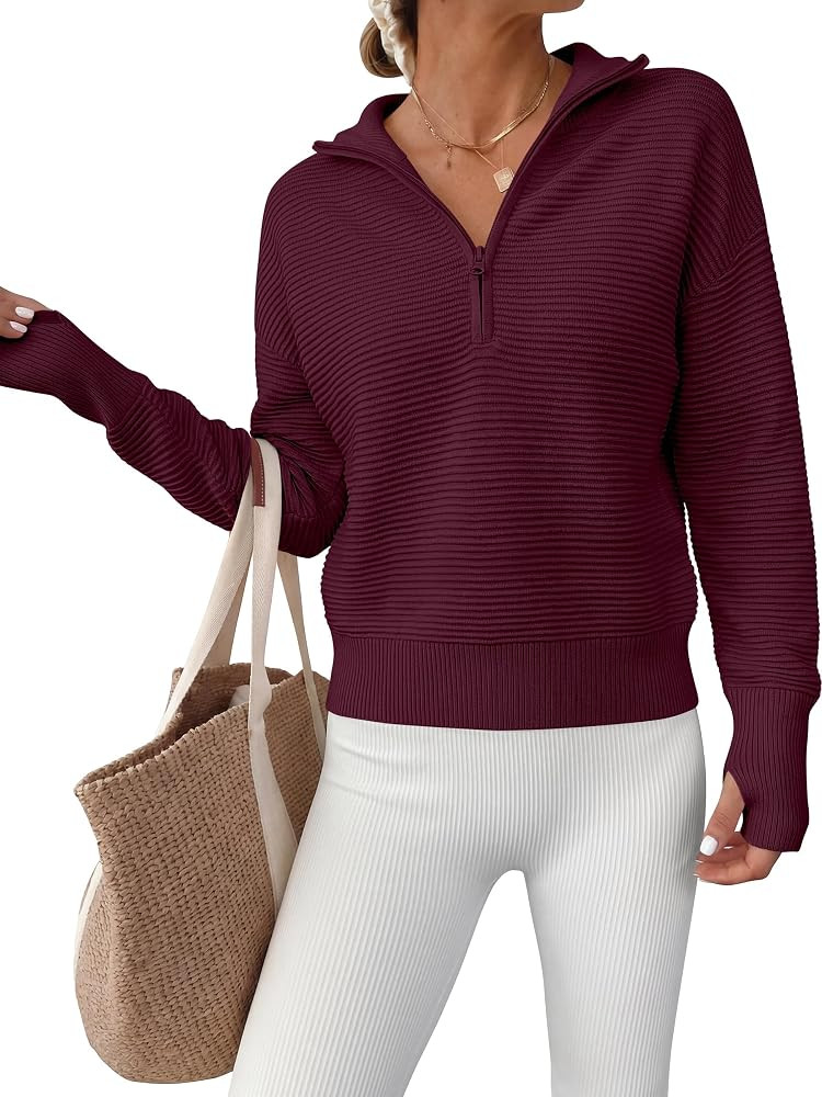ANRABESS Womens Long Sleeve Quarter Zip Cropped Sweater | Amazon (US)
