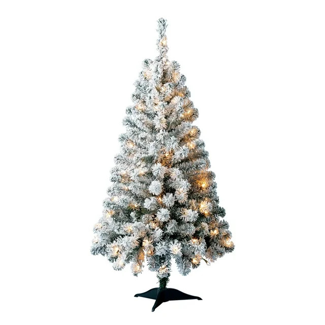 4’ Pre-Lit Greenfield Flocked Pine Artificial Christmas Tree, Clear LED Lights, by Holiday Time | Walmart (US)