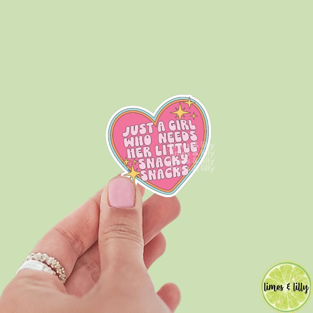Just a Girl Who Needs Her Little Snacky Snacks Pink Heart Vinyl Sticker | Kindle Stickers | Booki... | Etsy (US)