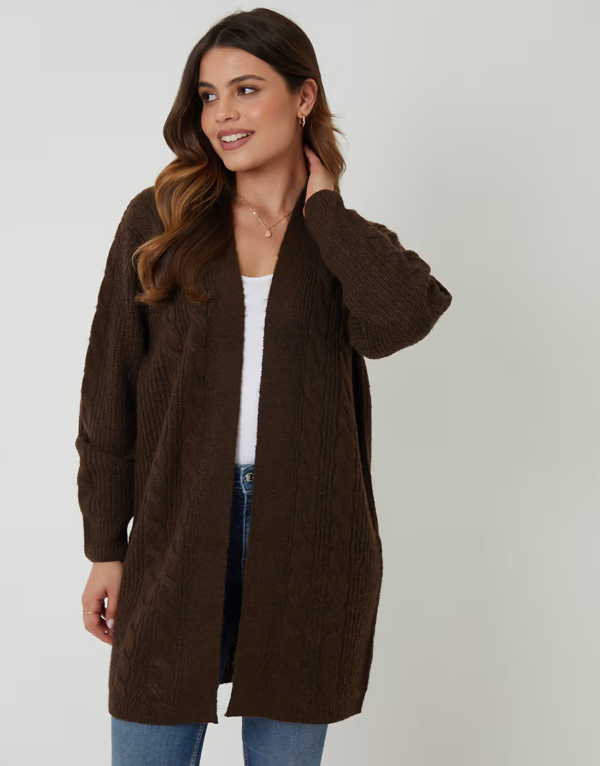 Threadbare 'rozanna' cable knit cardigan in chocolate-Brown | ASOS (Global)