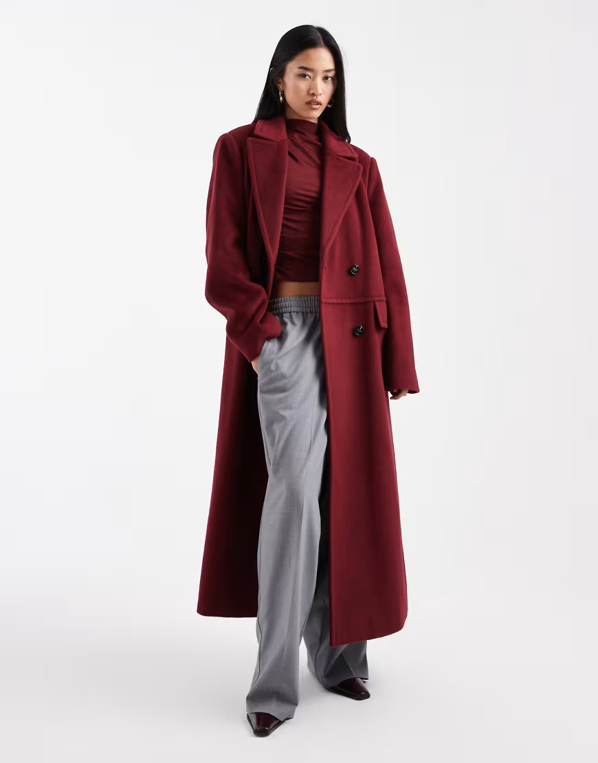 4th & Reckless – Eleganter Longline-Mantel in Burgunderrot mit Strukturmuster | ASOS (Global)