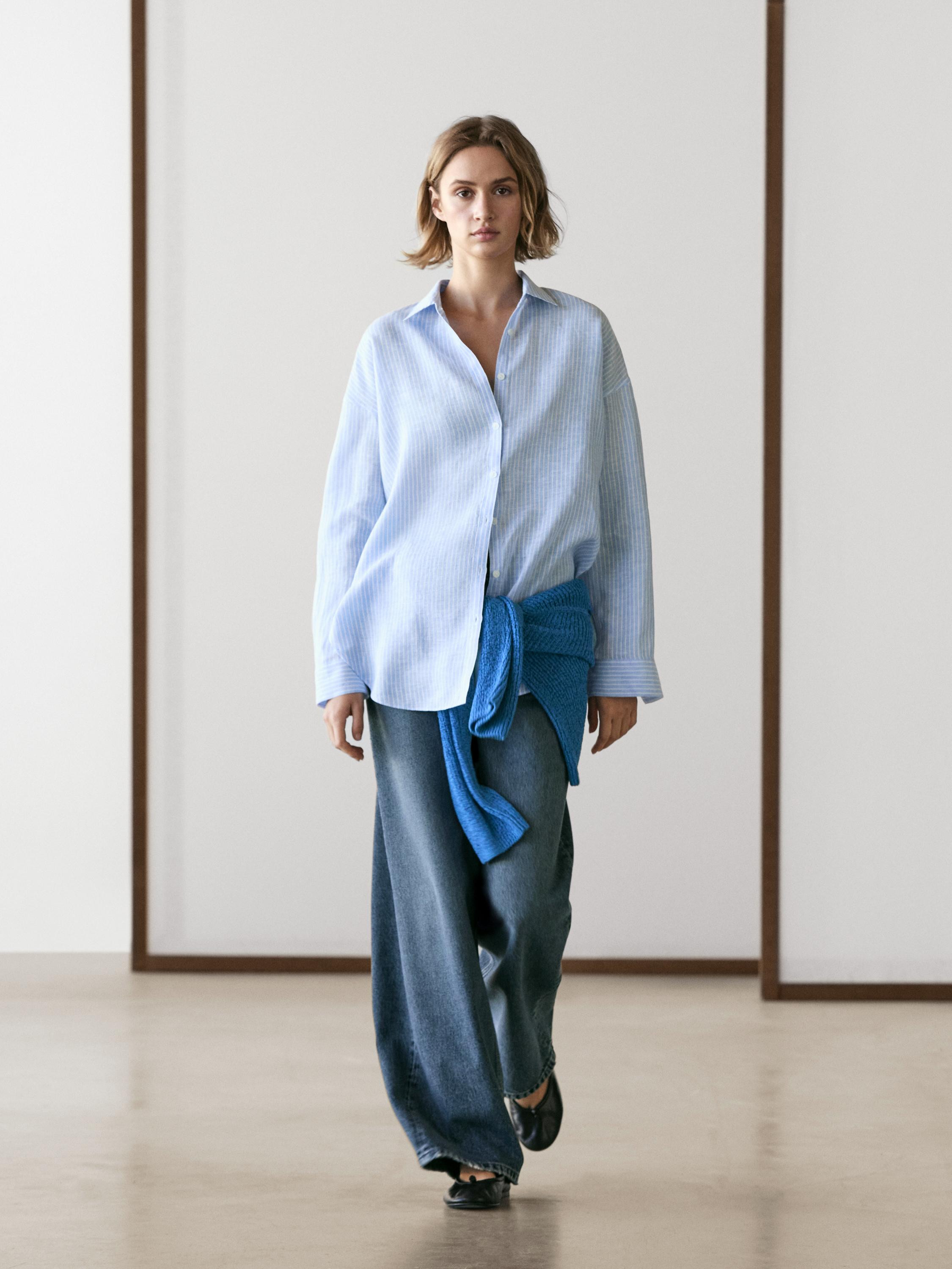 Flowing striped 100% linen shirt | Massimo Dutti UK