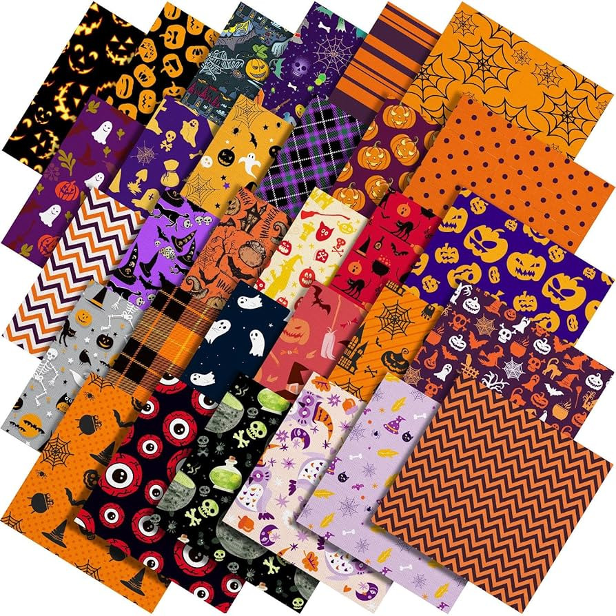 60 Pcs 10 x 10 Inch Halloween Fabric Polyester Fabric Bundle Fat Quarters Bat Pumpkin Ghost Skull... | Amazon (US)