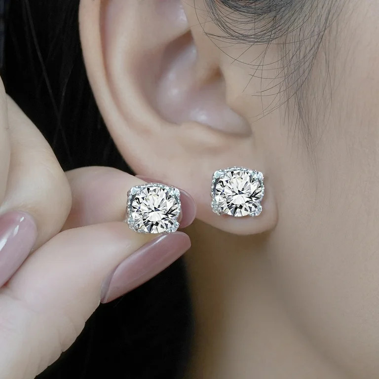 JeenMata 3.5 Carat Round Cut April Birthstone Stud Earrings - Halo Milgrain Earrings in 18K White... | Walmart (US)