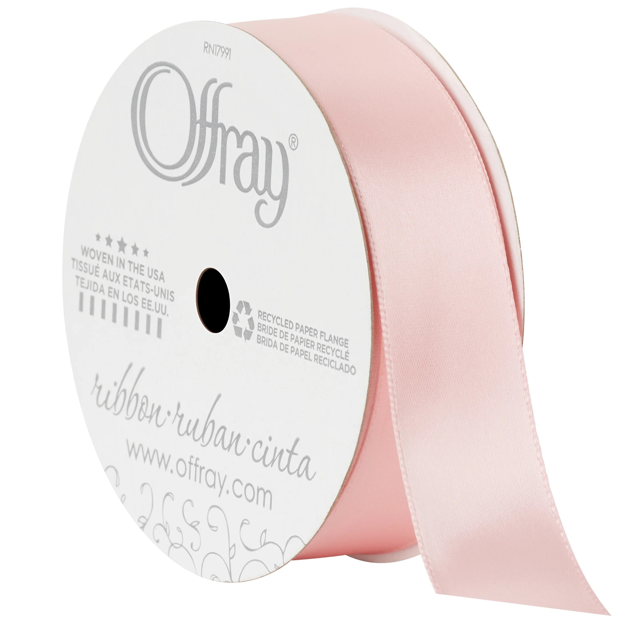 Offray Ribbon, Carnation Pink 7/8 inch Single Face Satin Polyester Ribbon, 18 feet | Walmart (US)