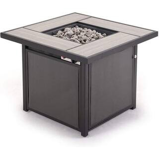 32 in. 40,000 BTU Brown Square Stainless Steel Outdoor Propane Gas Fire Pit Table with Lid | The Home Depot