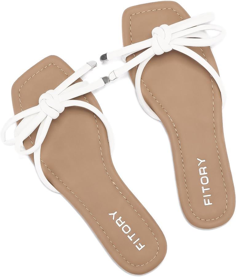 FITORY Women's Flat Sandals Square Open Toe Thong with Cute Knot for Summer Size 6-11 | Amazon (US)