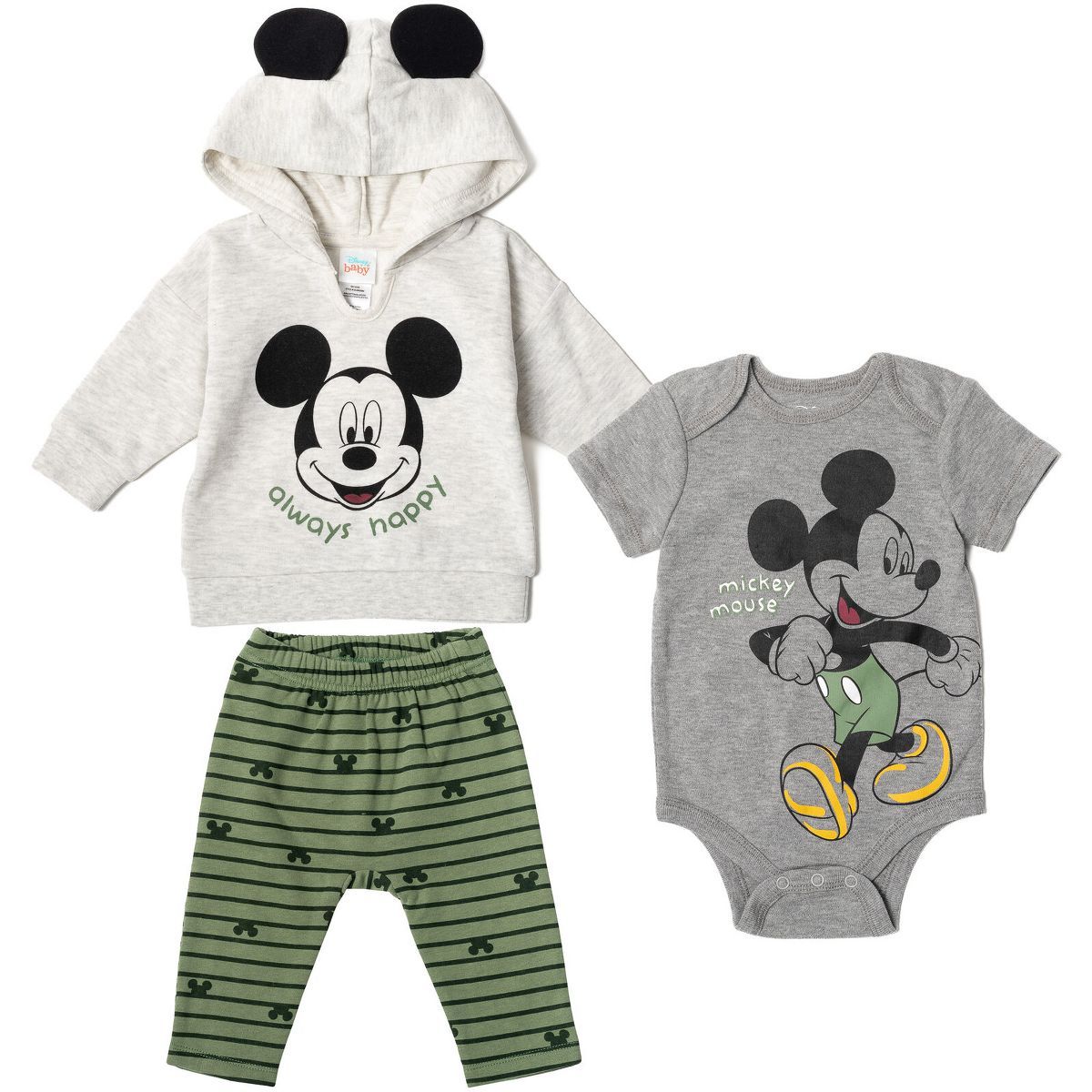 Disney Classics Mickey Mouse Winnie the Pooh Baby Hoodie Bodysuit and Pants 3 Piece Outfit Set Ne... | Target