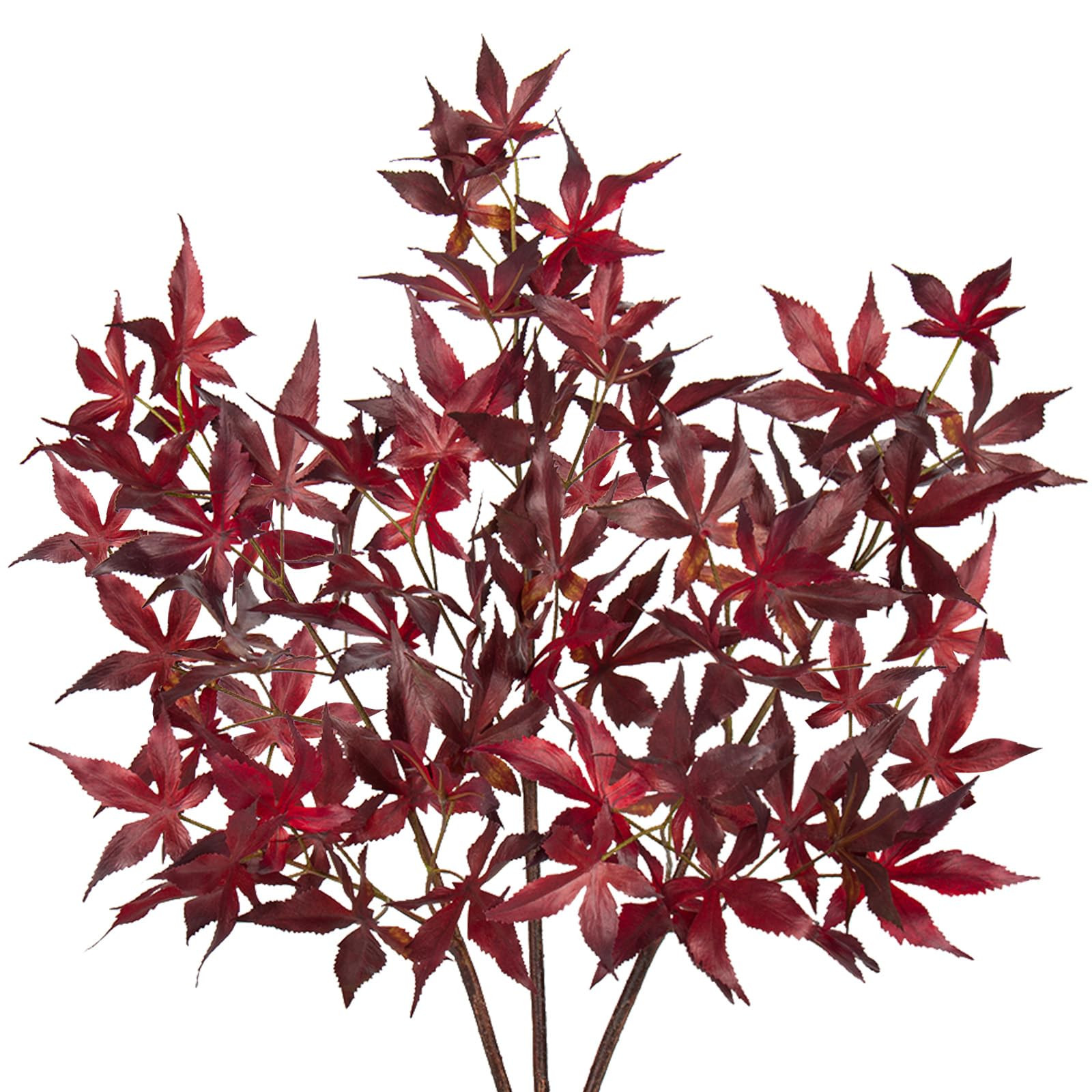 3Pcs Artificial Maple Leaves Branches 30'' Autumn Fake Fall Leaves Stems Plants Faux Maple Leaf Bushes Shrubs for Home Kitchen Decor Thanksgiving Table Fireplace Festival Party Decorations Red | Amazon (US)