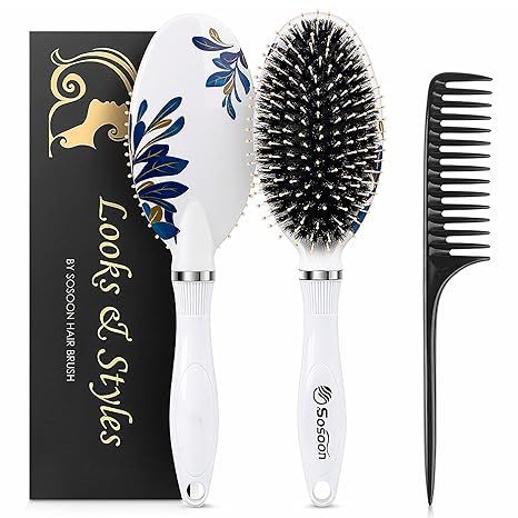 Hair Brush, Boar Bristle Hair Brushes for Women Kids Thick Curly Wet Dry Hair, Smoothing Detangli... | Amazon (US)
