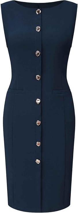 Women's Sleeveless Pencil Dress Boat Neck Button Decor 2026 Work Office Sheath Dresses with Pocke... | Amazon (US)