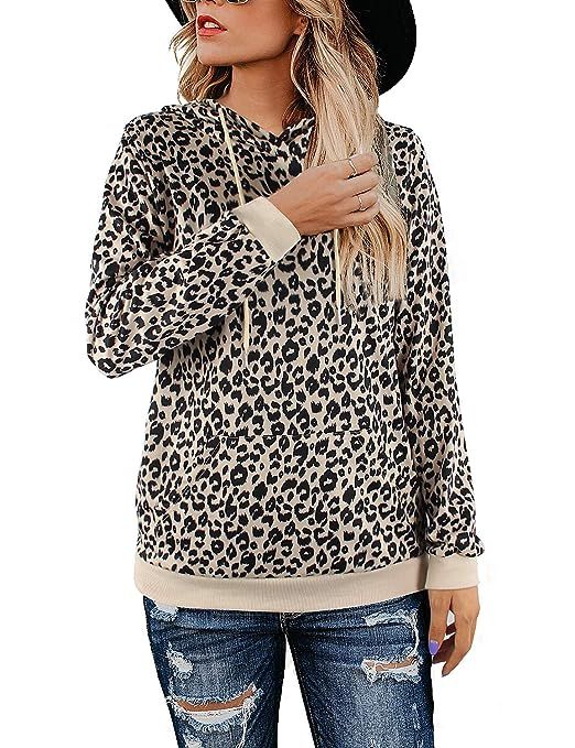 BMJL Women's Leopard Print Tops Crew Neck Sweatshirt Long Sleeve Cute Hoodies Pullover | Amazon (US)