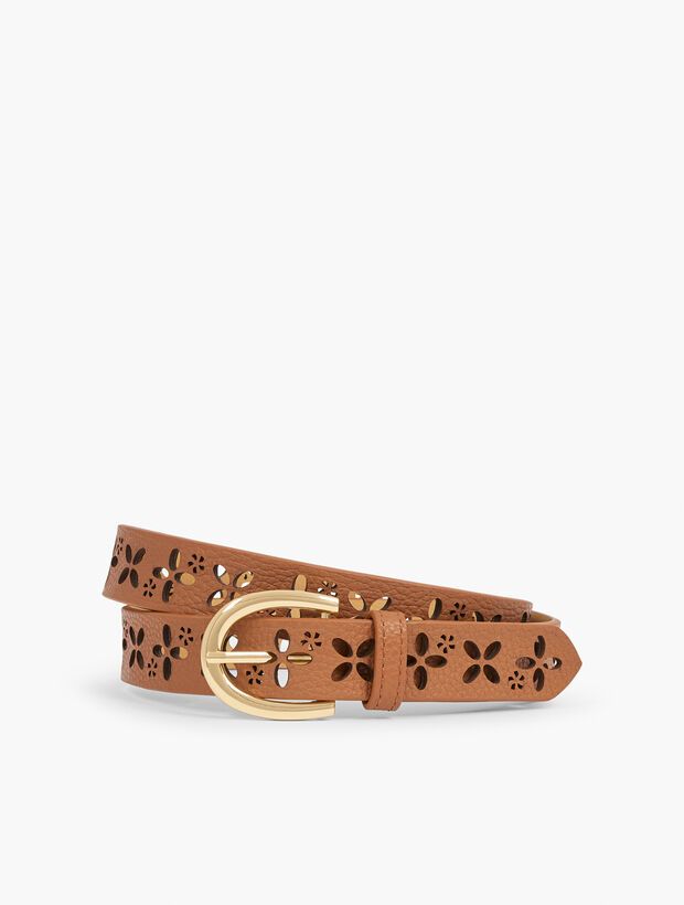 Perforated Floral Leather Belt | Talbots