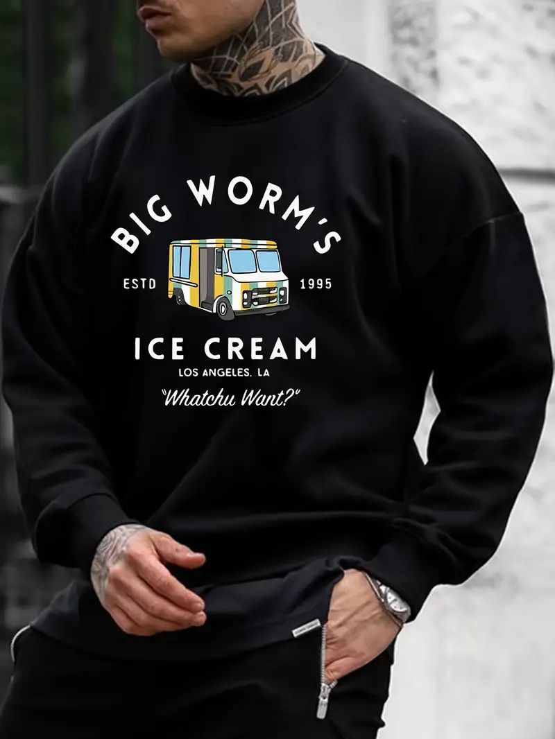 ''big Worm's Ice Cream'' Print Men's Graphic Round Neck - Temu | Temu Affiliate Program